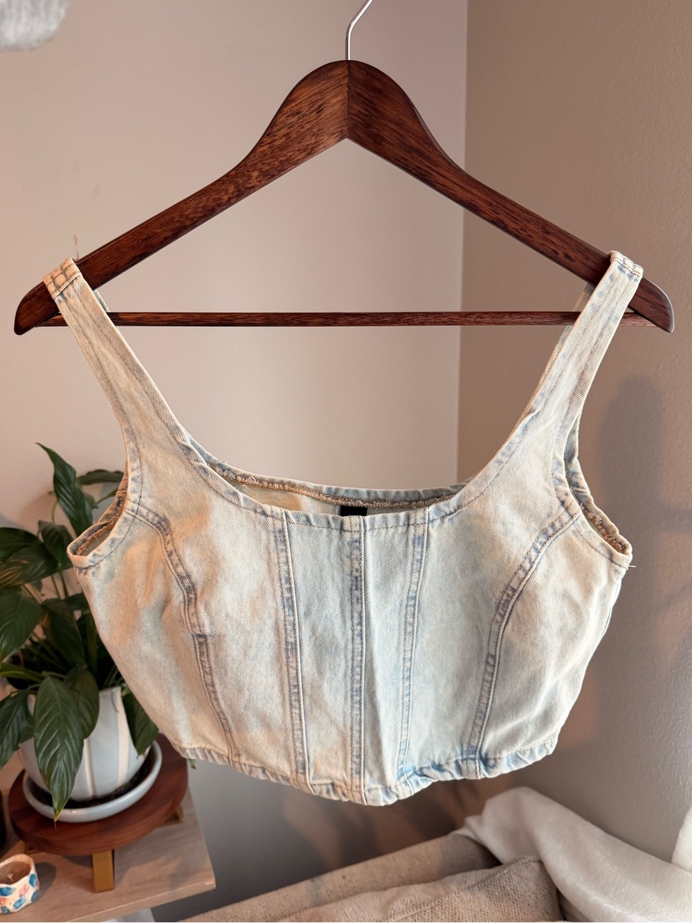 Denim Crop Top Corset Light Wash Blue Y2K Style